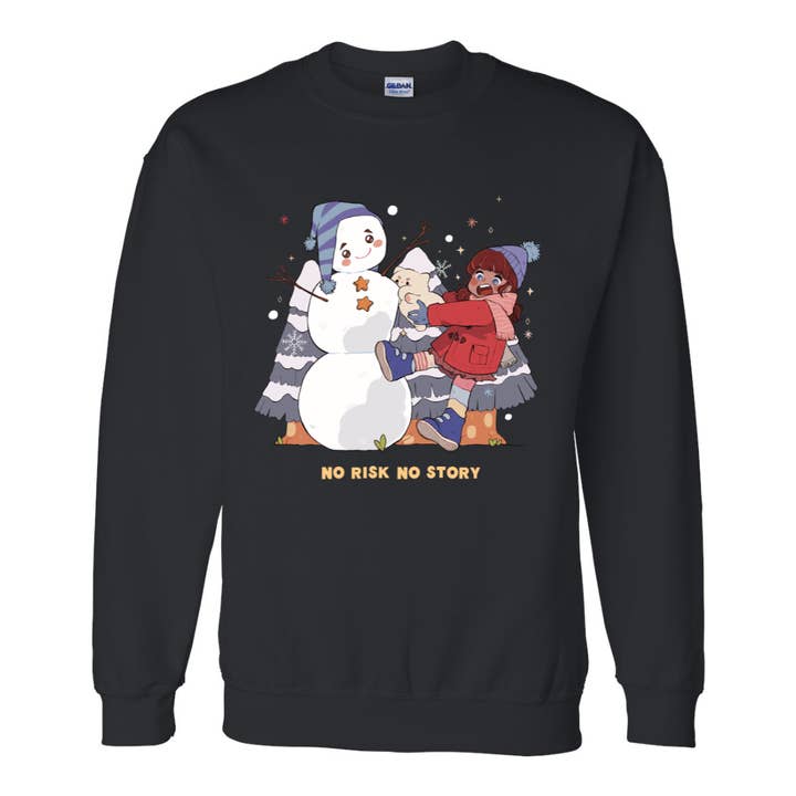 Black No Risk, No Story - Snowy Winter Graphic Crewneck Sweatshirt for wholesale on Faire1