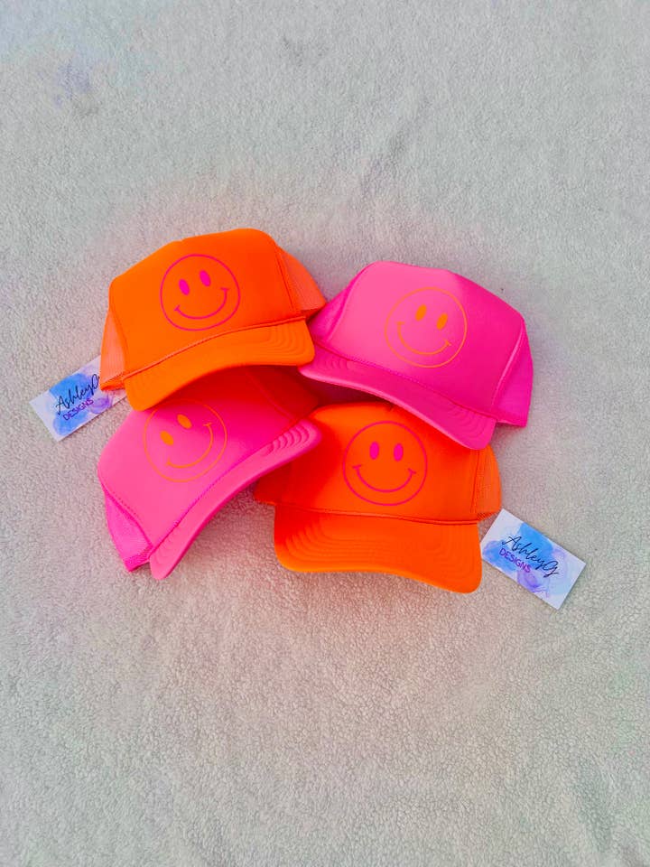 Neon Smiley Truckers for wholesale by AshleyGDesigns