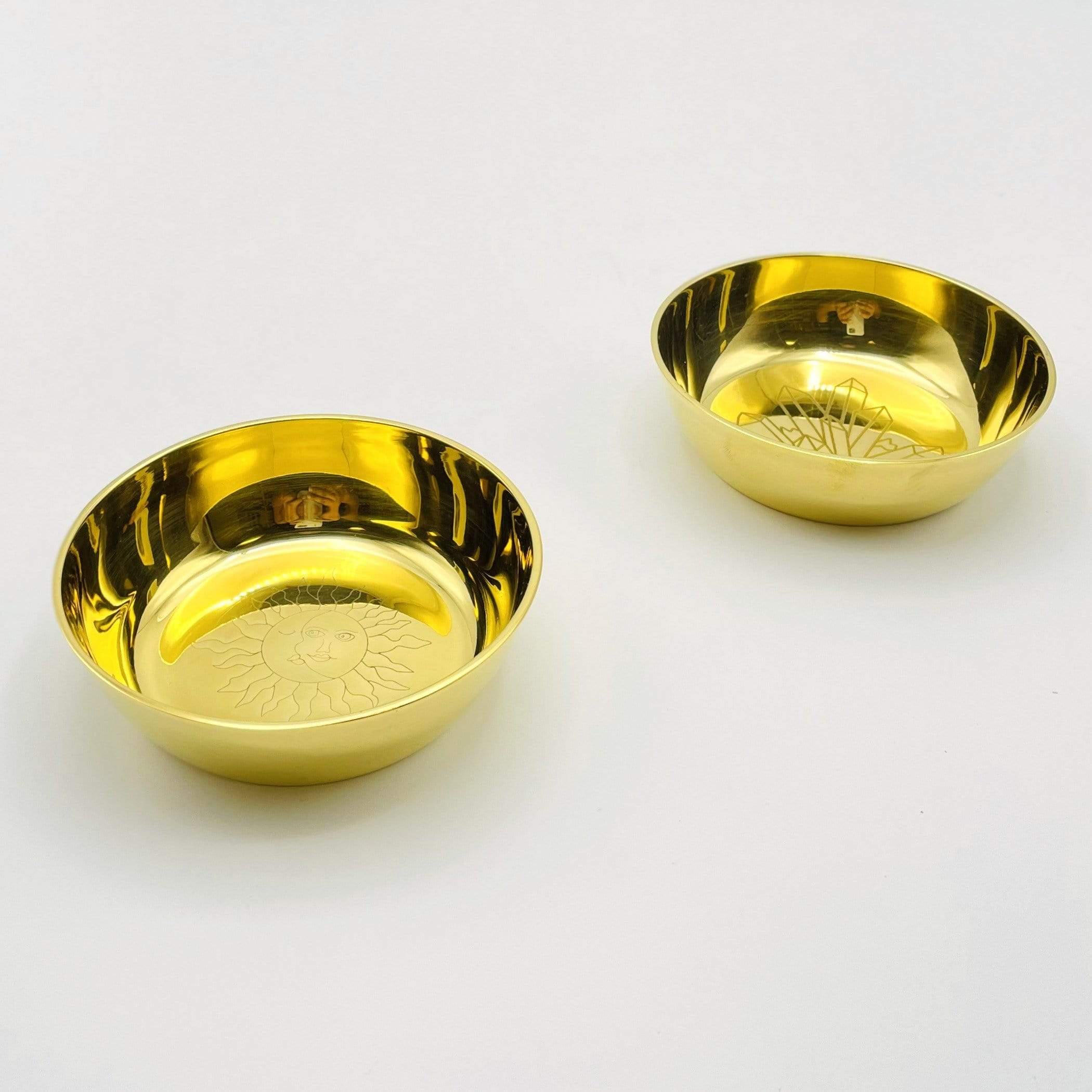 Rock Paradise – wholesale Decorative plate/dish/bowl – Brass Offering Bowls - Engraved - Crystals or Sun and Moon -6