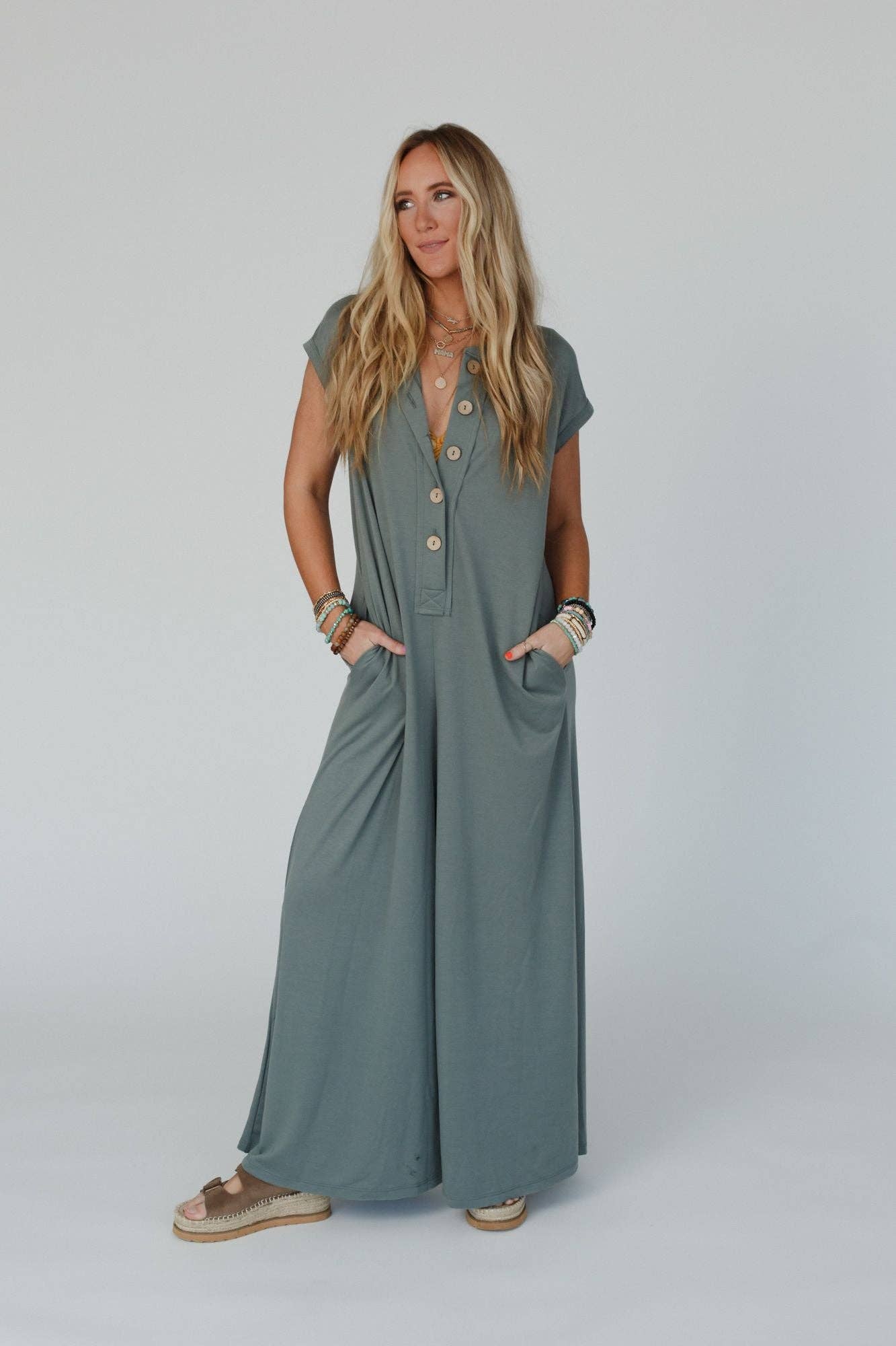 Three Bird Nest - Wholesale Jumpsuit - Women's - Davina Wide Leg Jumpsuit - Light Olive2