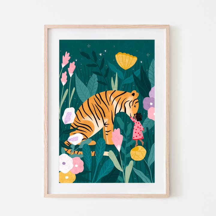 Soley e la tigre - Stampa artistica per la vendita all'ingrosso da parte di Bea Müller