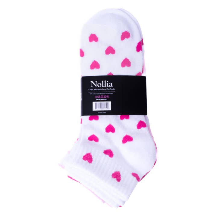 Selini New York - Wholesale Socks - Women's - Ladies' Assorted Low Cut Heart 6 pre-pack Ribbed Socks