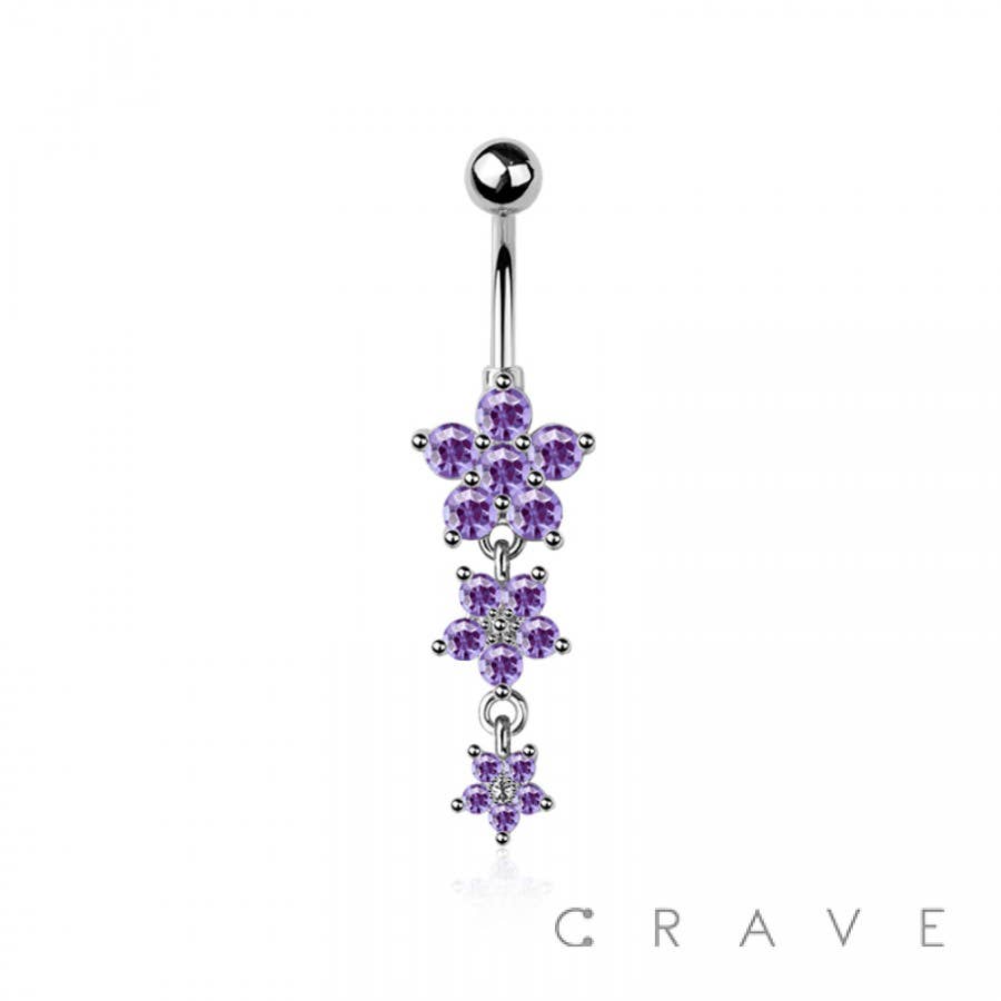 CRAVE - Wholesale Face/Body Chain - 316L SURGICAL STEEL MULTI CZ FLOWER DANGLE BELLY BUTTON0