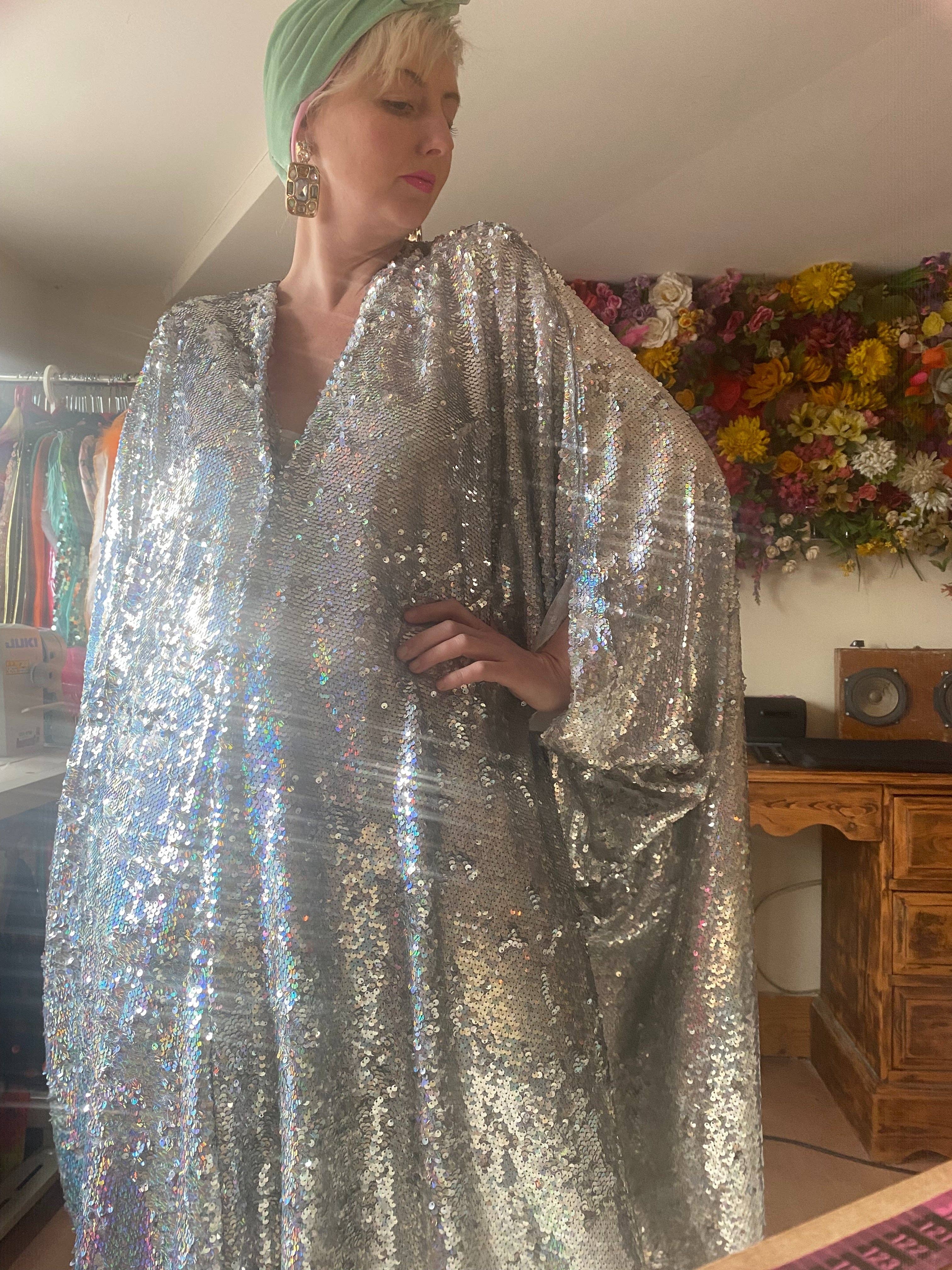 Fumbalinas – wholesale Kaftan – Women's – Silver Metallic Holographic/  Sequin Kaftan Gown / Dress58