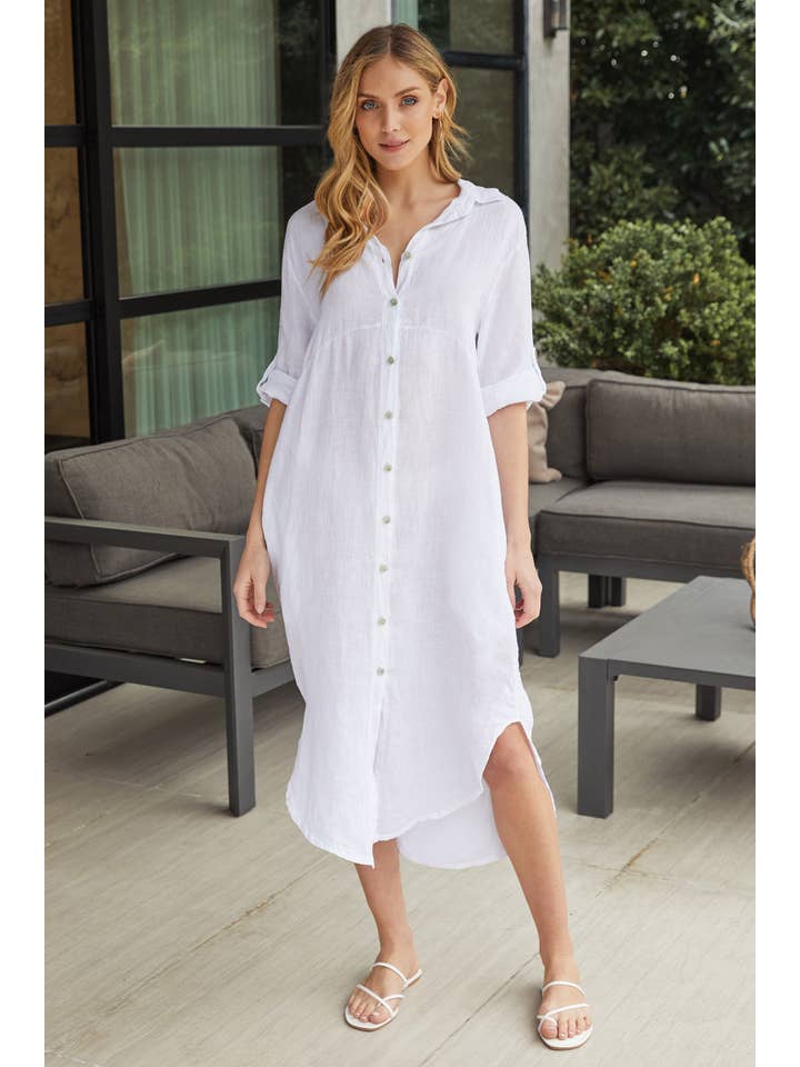 MILIO MILANO - Wholesale Dress - Women's - SOLID MIDI-LENGTH LINEN DRESS (18929/60601-SOLID)