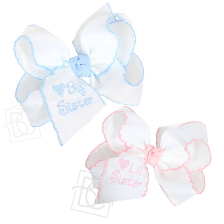 Beyond Creations, LLC - Wholesale Hair Bow - Kids - Embroidered Big Sister & Lil Sister Crochet Edge Bow