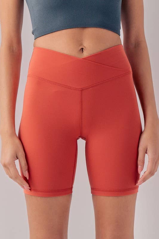 Urban Daizy - Wholesale Athletic Shorts - Women's - Cross Front High-Waisted Bike Shorts3