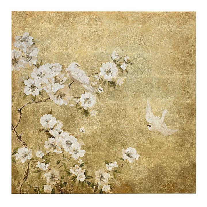 39.5x39.5x1.4" Hand-Painted Cherry Blossom w/ Birds Wall Art for wholesale by A&B Home Group Inc.