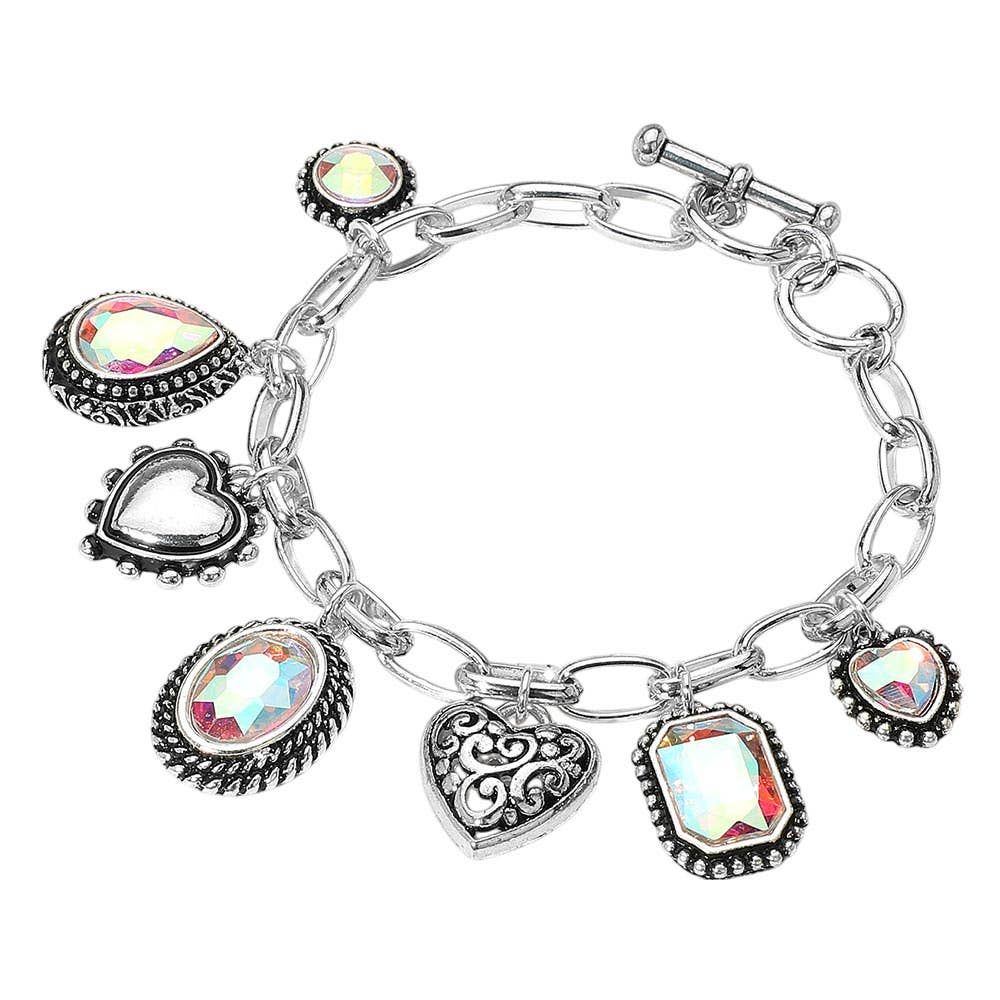 Sensibling Corp. – Großhandel Armband mit Charms/Anhängern – Tropfenförmiges Oval Rundstein Metallherz Anhänger Armband11