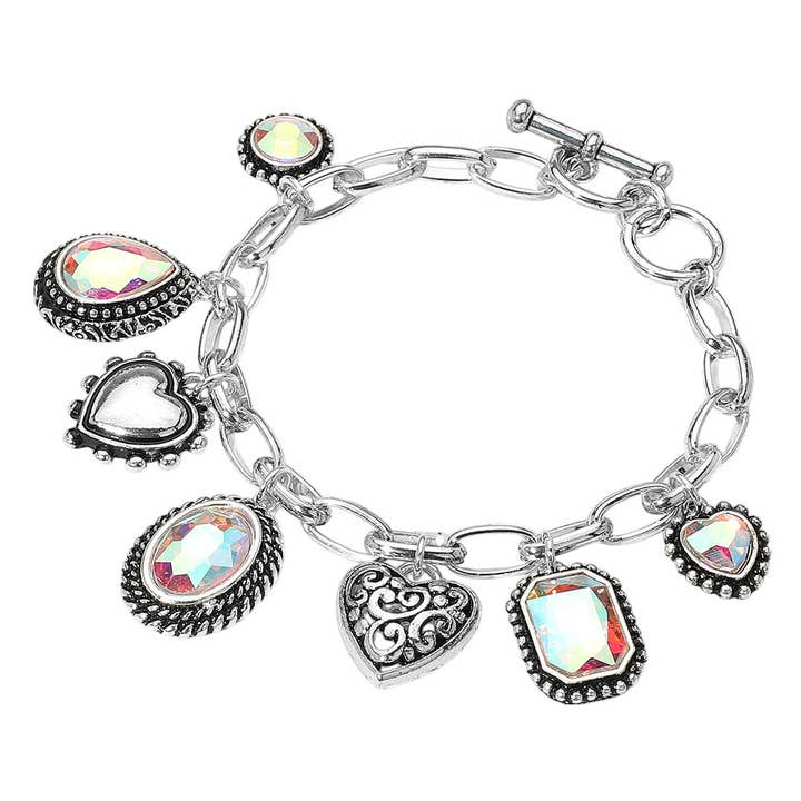 Sensibling Corp. – Großhandel Armband mit Charms/Anhängern – Tropfenförmiges Oval Rundstein Metallherz Anhänger Armband11