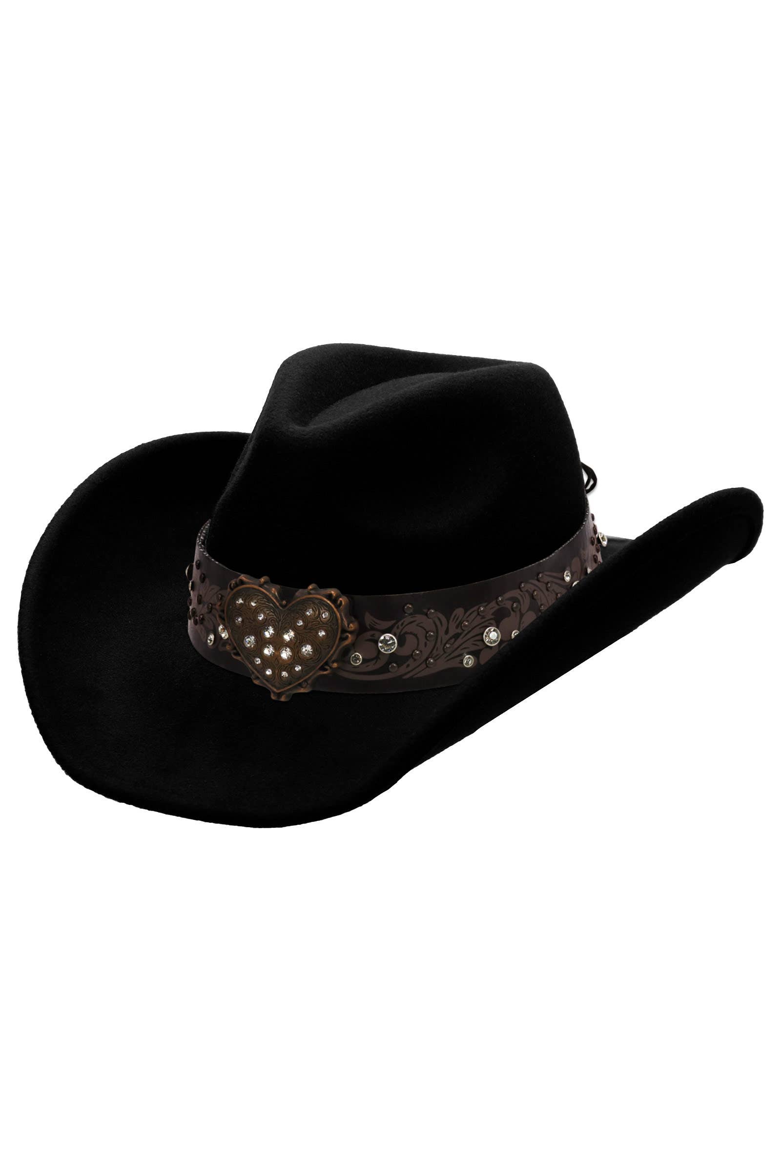 Cap Zone - Venta al por mayor Sombrero cowboy - Unisex - Sombrero vaquero de fieltro con cinturón de strass en forma de corazón1