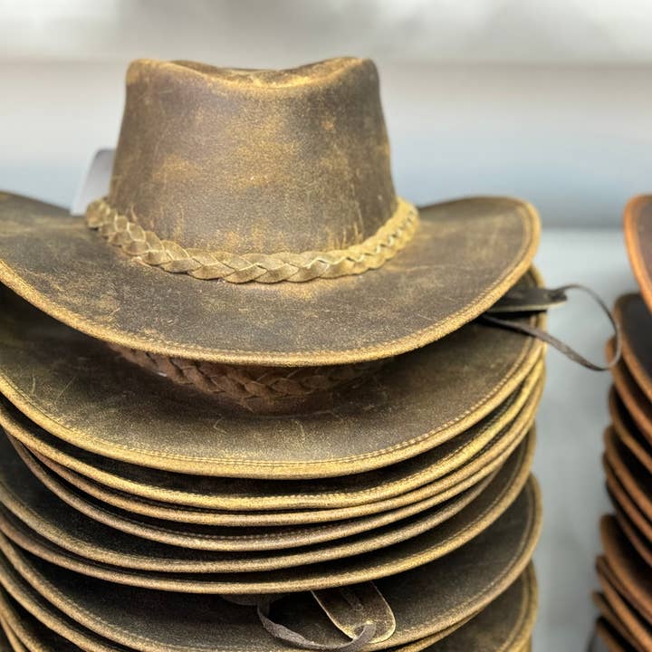 Lesa collection inc - Wholesale Hat Accessory - Men's - Gunner|Leather Western Hat Crazy Horse Leather Hat Tan Brown2