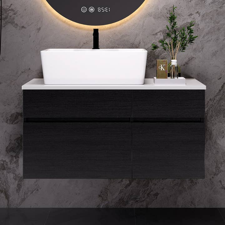 39F Inc. - Wholesale Cabinet - 31.5" White+Black Floating Bathroom Vanity with Sink0