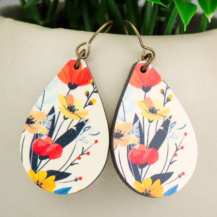 Flower Earrings Watercolor Primary for wholesale by Jo & Co