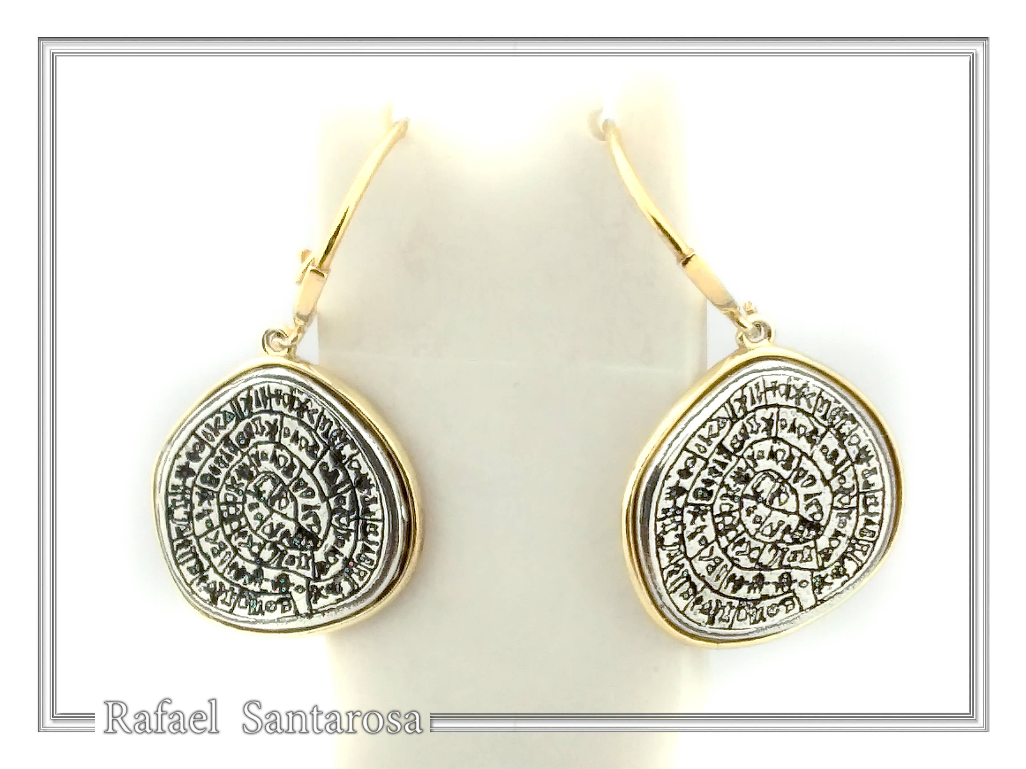 RAFAEL SANTAROSA - Wholesale Hangende/ronde oorbellen - Phaistos oorbellen met munt en munt uit het oude Griekenland.8