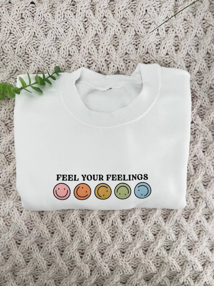 Siente tus sentimientos con cuello redondo blanco para venta al por mayor de MiaIsabellas.co