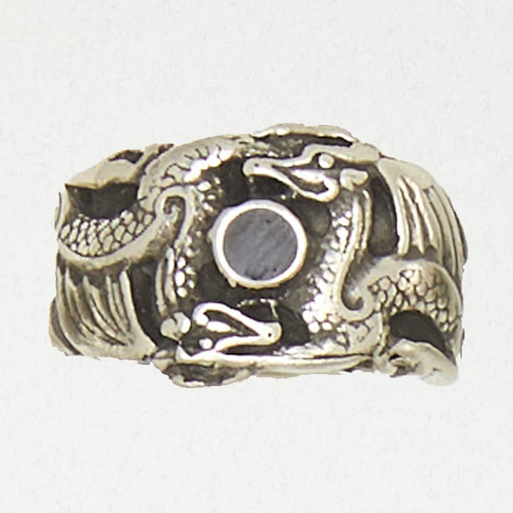 Tinnen herenring - Double Dragon met bal voor wholesale door Nirvana LLC