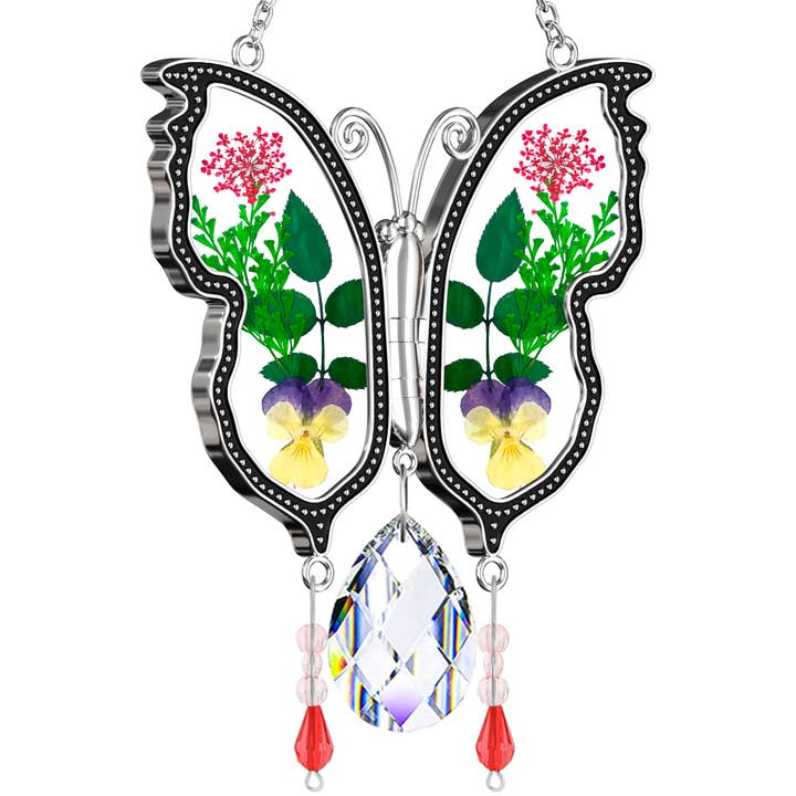 Longshinnning – wholesale Suncatcher – Holiday Butterfly Suncatcher – Real Flowers and Crystal Window Ornament2