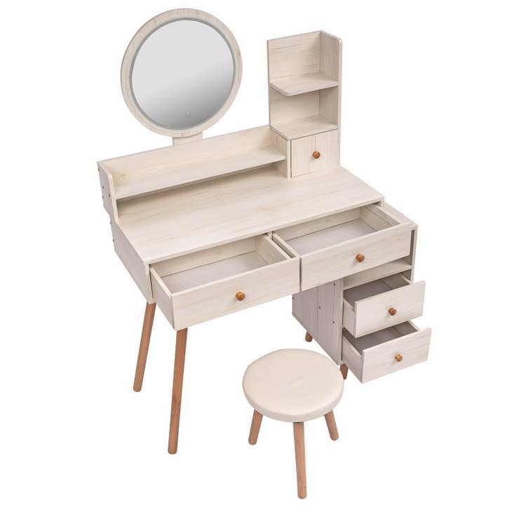 39F Inc. - Wholesale Vanity Mirror - CRAZY ELF Vanity Table with LED Mirror & Cushioned Stool7