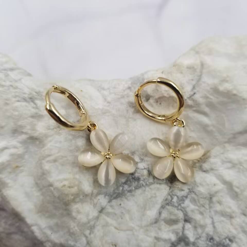 The Pretty Jewellery - Wholesale Huggie Earrings - Opal Flower Huggie Earrings1