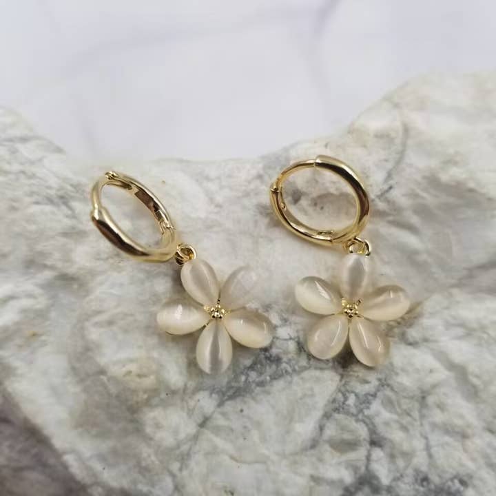 The Pretty Jewellery - Wholesale Huggie Earrings - Opal Flower Huggie Earrings1