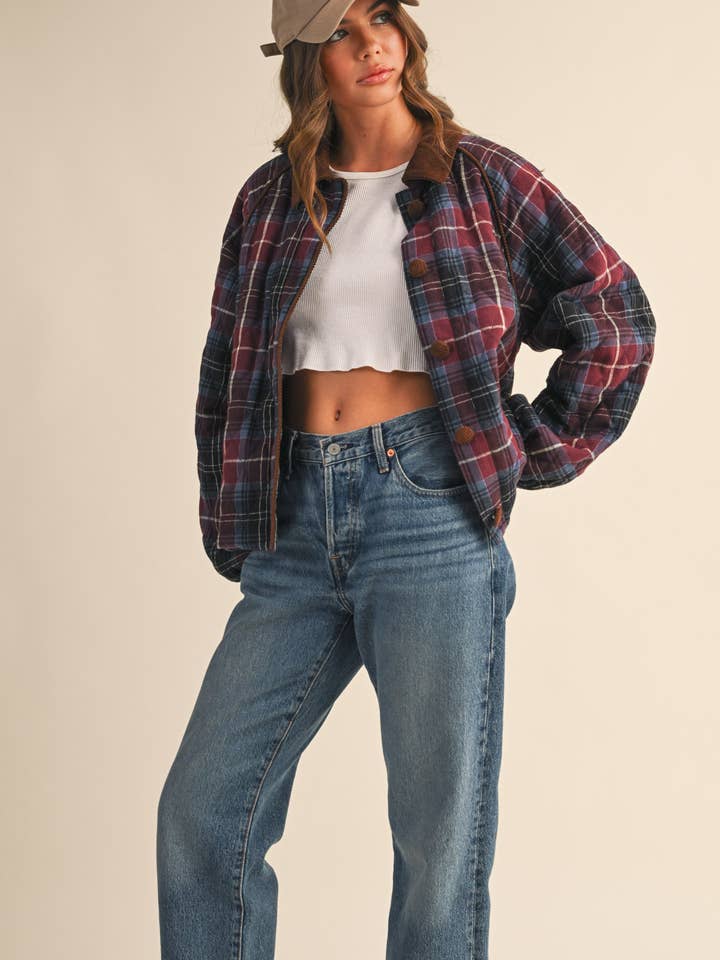 &MERCI - Wholesale Jacket - Women's - PLAID QUILTED JACKET WITH CONTRAST CORDUROY DETAIL MJK411530