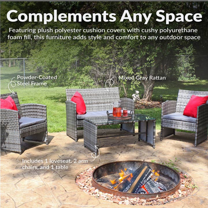 Sunnydaze Decor - Wholesale Patio Set - Ardfield Rattan 4-Piece Patio Furniture Set - Mixed Gray2