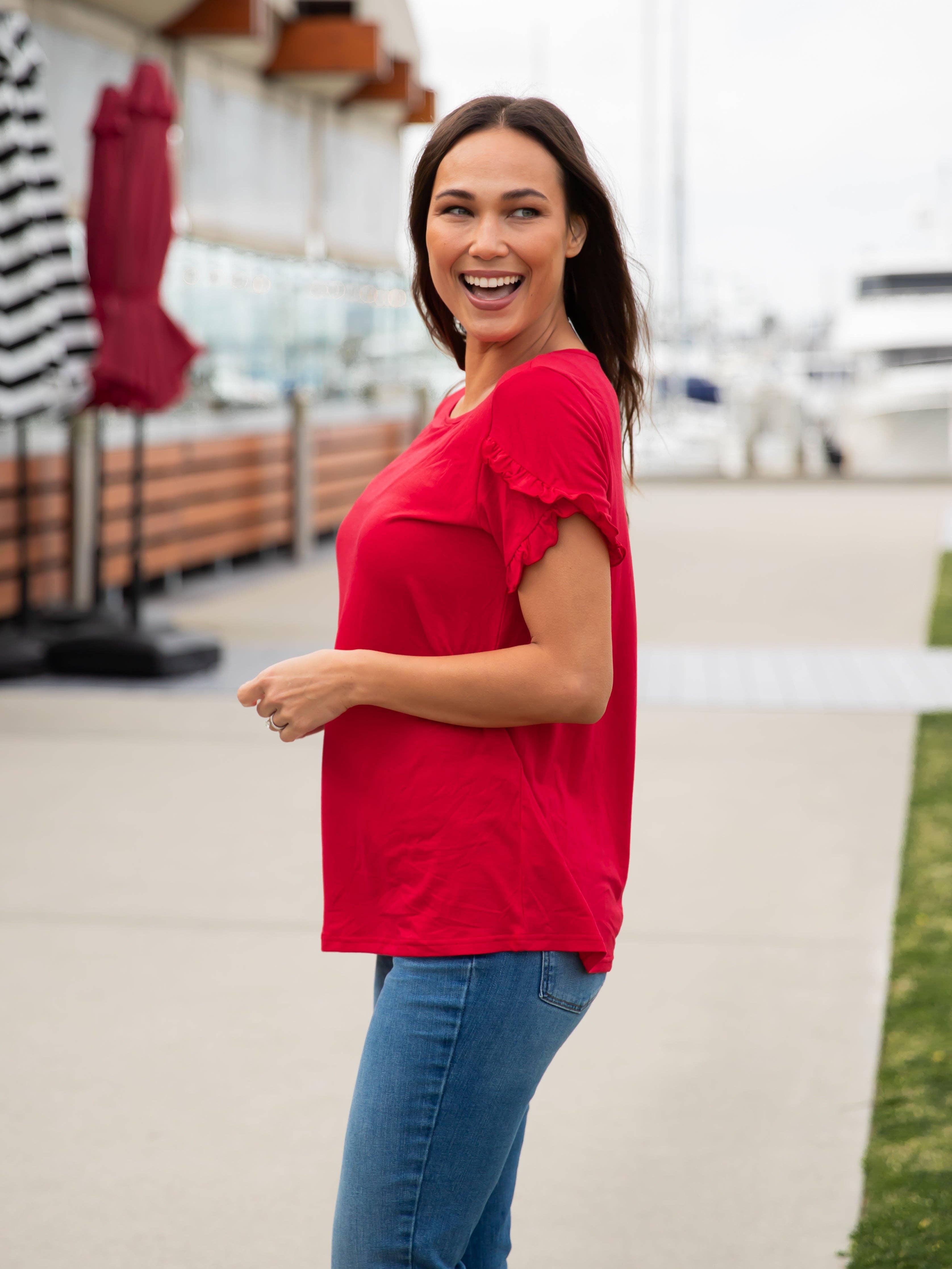 Tickled Teal - Vente Chemisier – femme - Haut à manches courtes à volants11