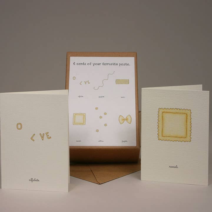 Six Tiny Cards Of Favorite Pastas- Boxed Cards. for wholesale by Beth Mueller