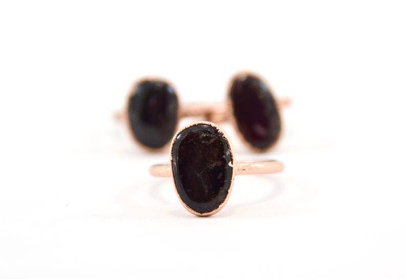 Daddy Daughter Jewelry - Wholesale Single Stone/Solitaire Ring - Red Garnet Chunky Copper Ring | January Birthstone Ring |2