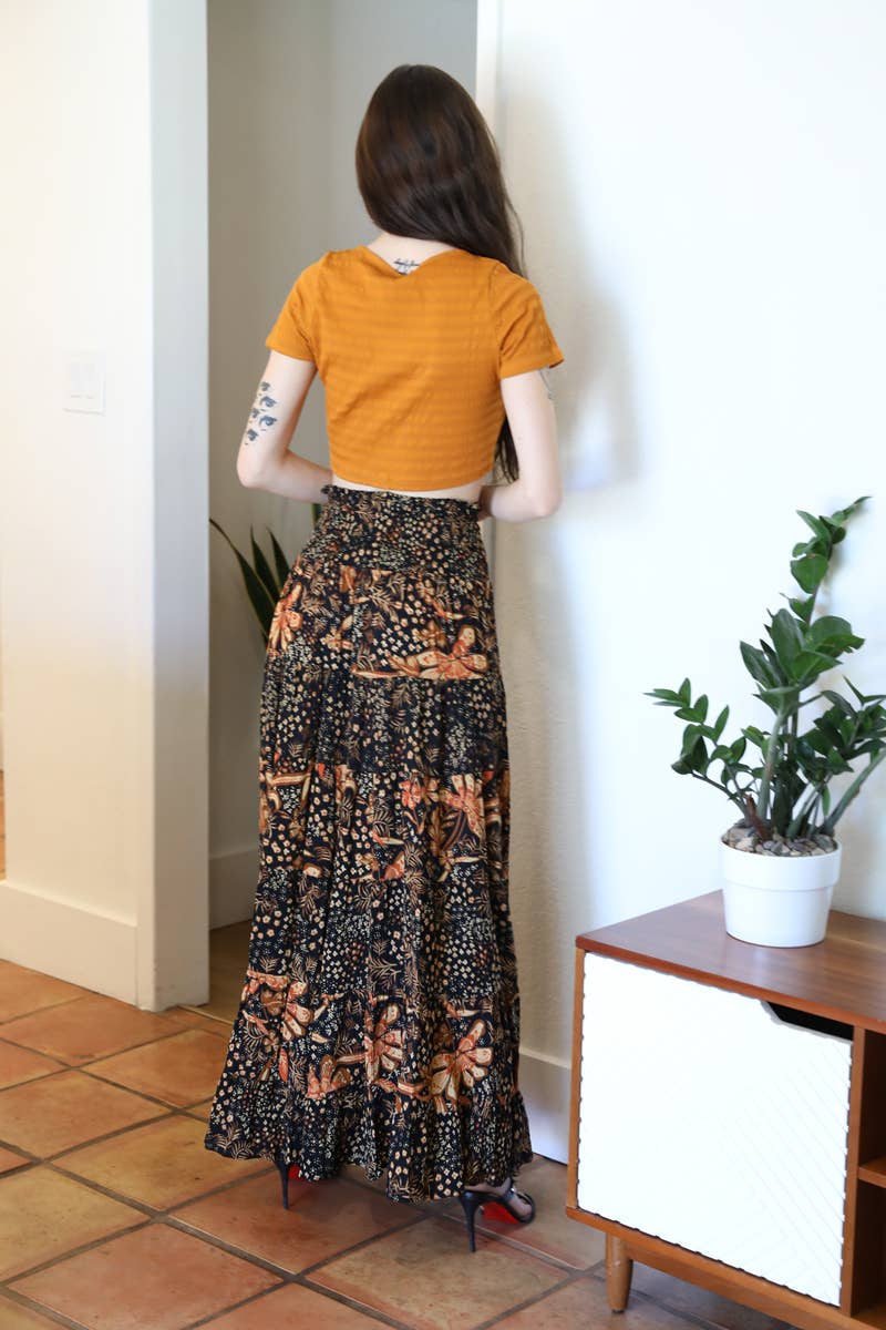 ANGIE - Wholesale Skirt - Women's - 26P57-FQ65-FQ66 SMOCKED WAIST TIERED MAXI SKIRT3