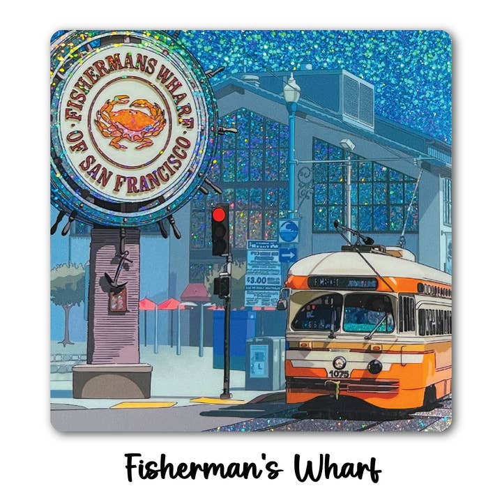 Fisherman's Wharf Super Sparkle Vinyl Sticker for wholesale by Surprise Inside Art