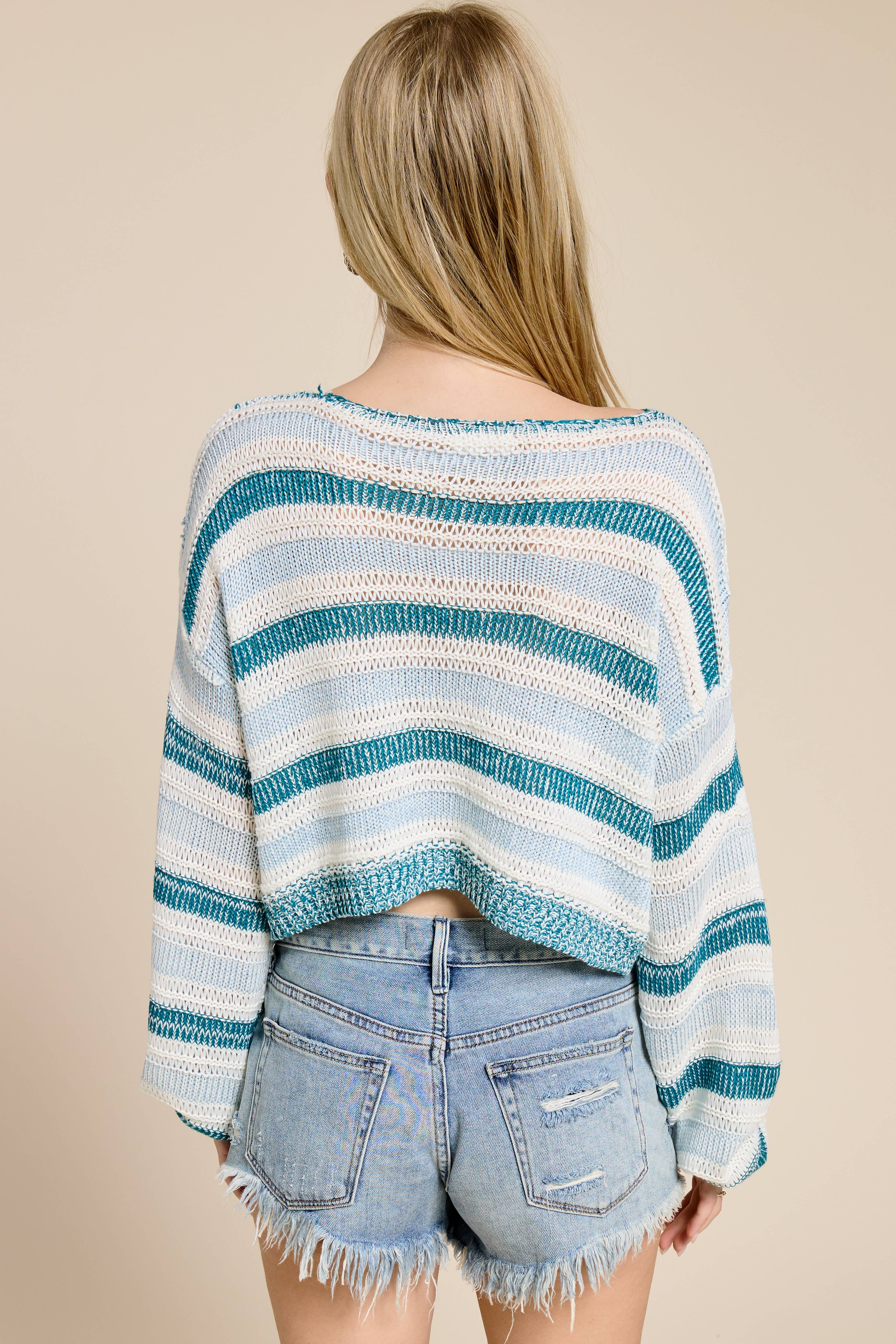 Mimosa - Wholesale Knit Sweater - Women's - Contrast Stripe Lightweight Knit Sweater4