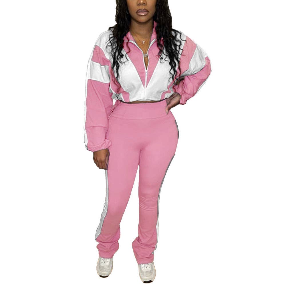 MB Fashion Wholesale - Wholesale Top & Pant Set (NOT Loungewear) - Women's - EVERY FASHION Zip-Up Crop Jacket & High-Waist Jogger Set HR250159