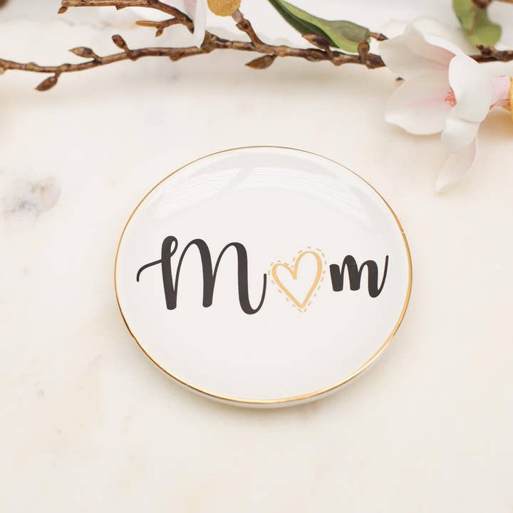 Mom Trinket Dish White/Gold/Black 4x4 for wholesale by The Royal Standard