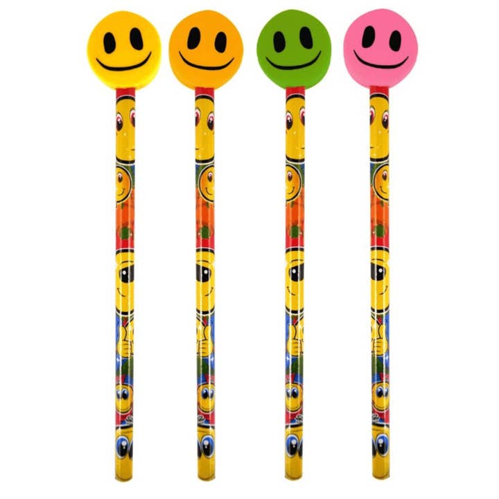 Kids Party Craft – wholesale Pencil – Smiley Face Pencils with Eraser Toppers