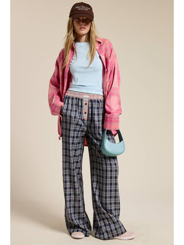 Mimosa - Vente Pantalon – femme - Pantalon boxeur à carreaux avec ceinture contrastante15