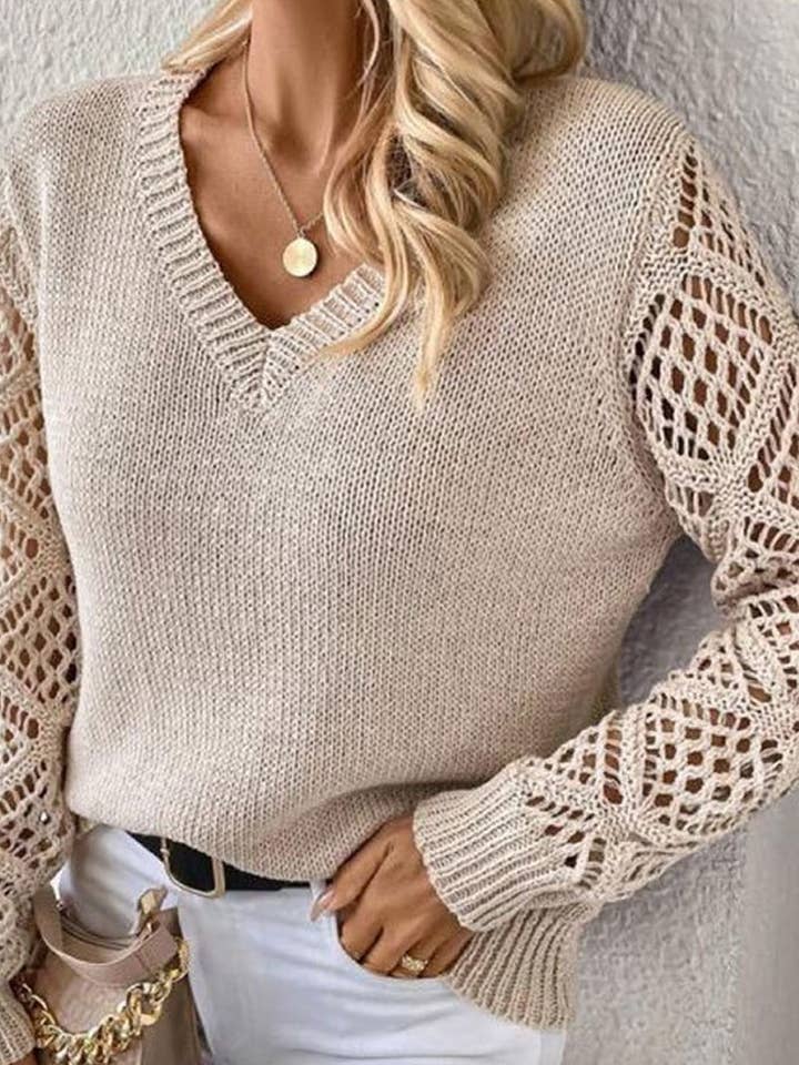 NINEXIS - Vente Pull en maille – femme - CWOSWL5807_HOLLOW HAUT EN TRICOT À MANCHES LONGUES ET COL EN V0