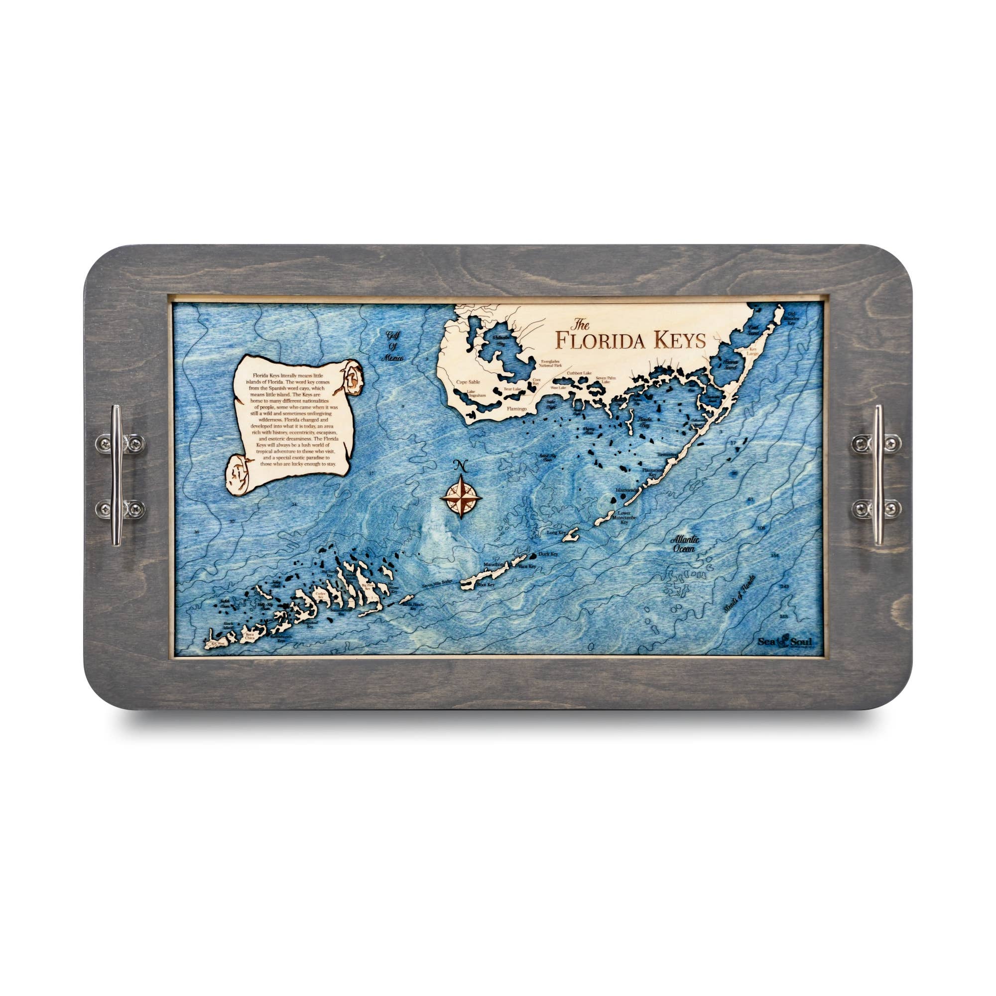 Sea & Soul Nautical Chart Art – Großhandel Serviertabletts – Küsten-Florida Nautische 3D-Holzkarte Serviertablett & Wandkunst8
