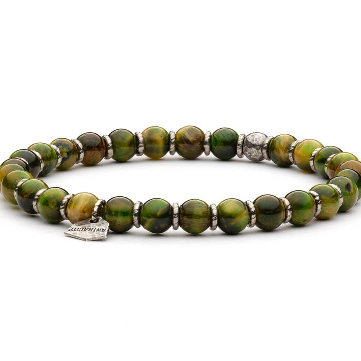 Bracelet homme SANTIAGO en argent 925 vieilli avec pierres naturelles pour la vente par Antracite