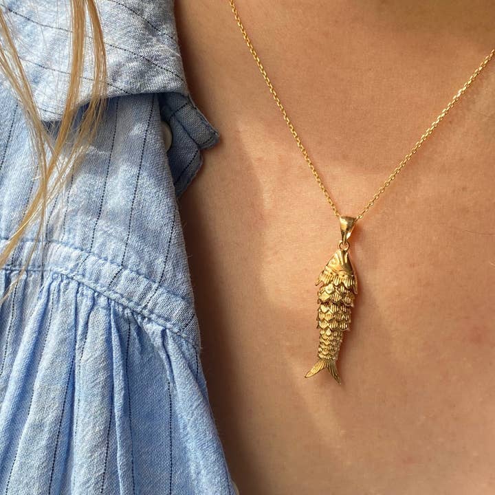 Sophie Deschamps Bijoux - Wholesale Pendant/Charm Necklace - SARDINA NECKLACE, gold and silver plated fish (CAT74)1