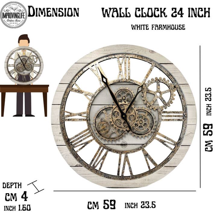 The Gears Clock - Wholesale Wall Clock - AMERICA LINE WALL CLOCK 24 INCH WHITE FARMHOUSE9