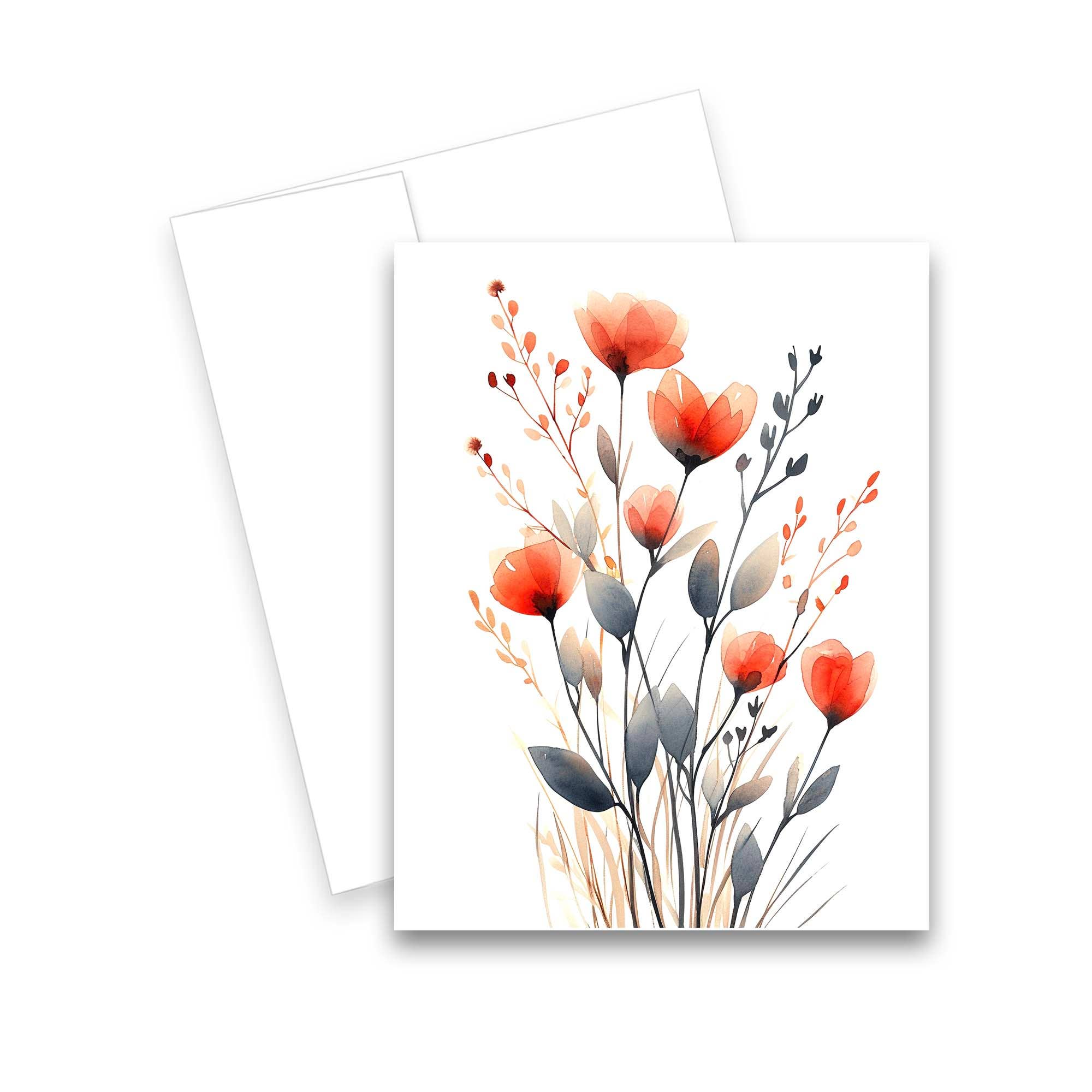 Aria Rae - Wholesale Everyday Greeting Card - Assorted Watercolor Flowers Greeting Cards, Set of 66
