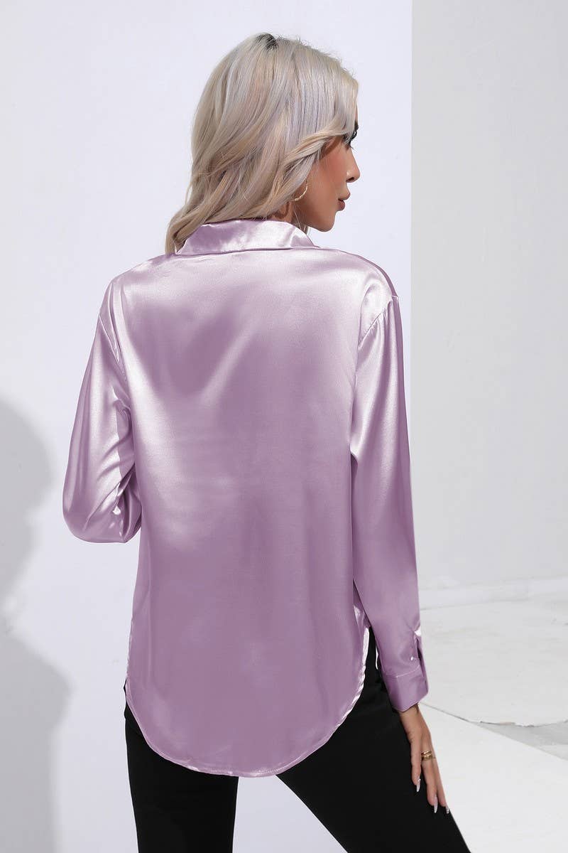 NINEXIS - Wholesale Button Down Shirt - Women's - CWTBLL0690_Button Down Silky Satin Long Sleeve Top22