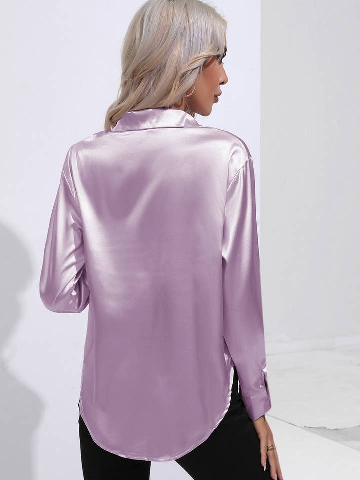 NINEXIS - Wholesale Button Down Shirt - Women's - CWTBLL0690_Button Down Silky Satin Long Sleeve Top27