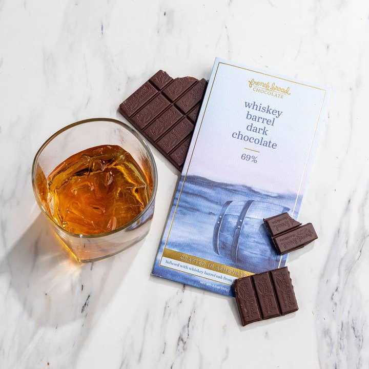 French Broad Chocolate - Wholesale Chocolate Bar - Whiskey Barrel with Smoked Salt Chocolate Bar 68% - 60g