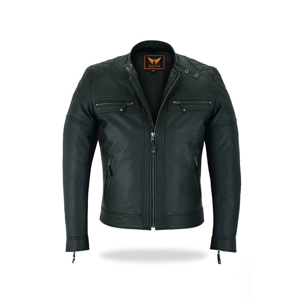 Tackfield - Wholesale Leather Jacket - Men's - Cafe Racer Men's Hand Quilted Jacket Premium Cow Aniline Leather2