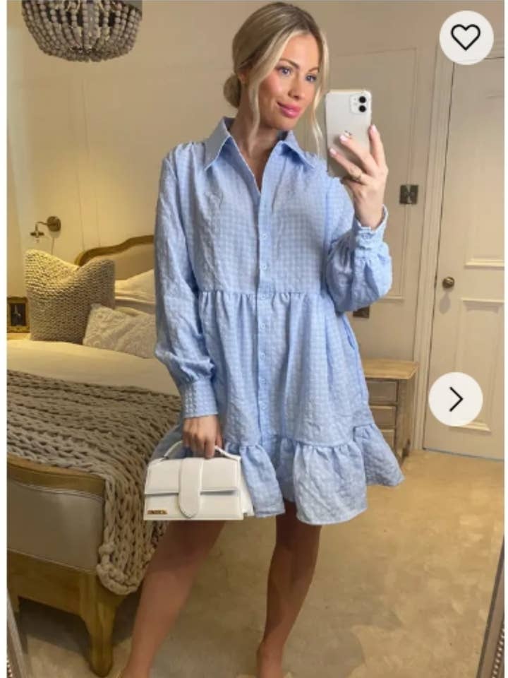 Oversized shirt dress in pop pattern fabric in ruffle hem for wholesale by CY FASHION. LONDON