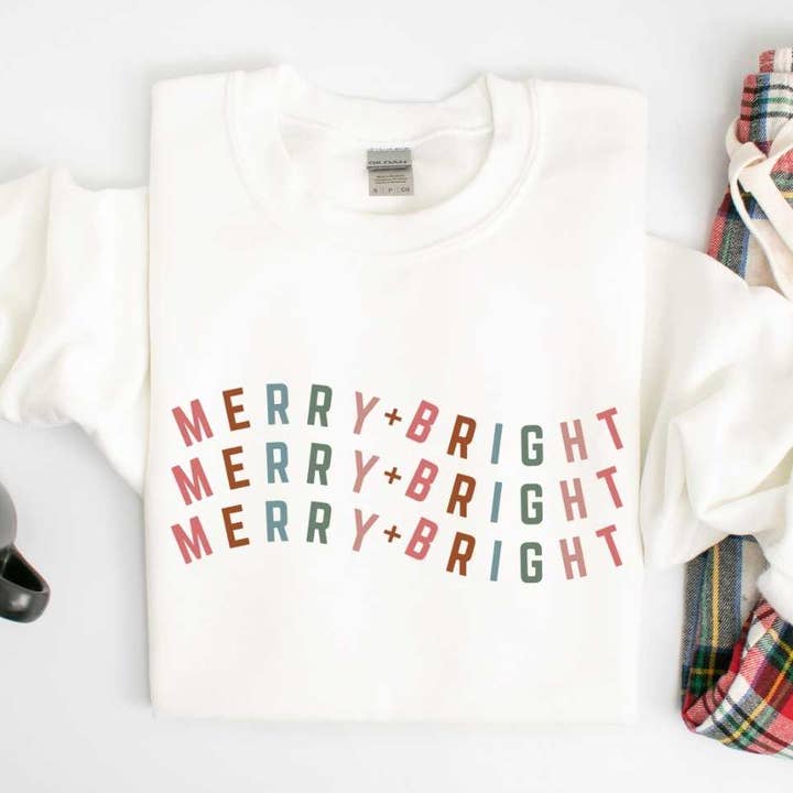Merry + Bright Wavy Sweatshirt for wholesale by Light & Shine