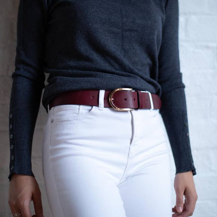 The British Belt Company - Wholesale Belt - Women's - Full Grain Veg-Tan Oxblood Leather Ladies Belt - Josephine
